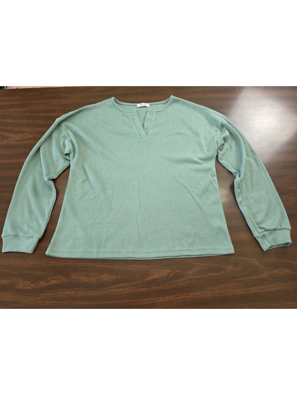 Ekouaer Womens Medium Sage Green Waffle Knit Long Sleeve Top V Neck Casual Cozy